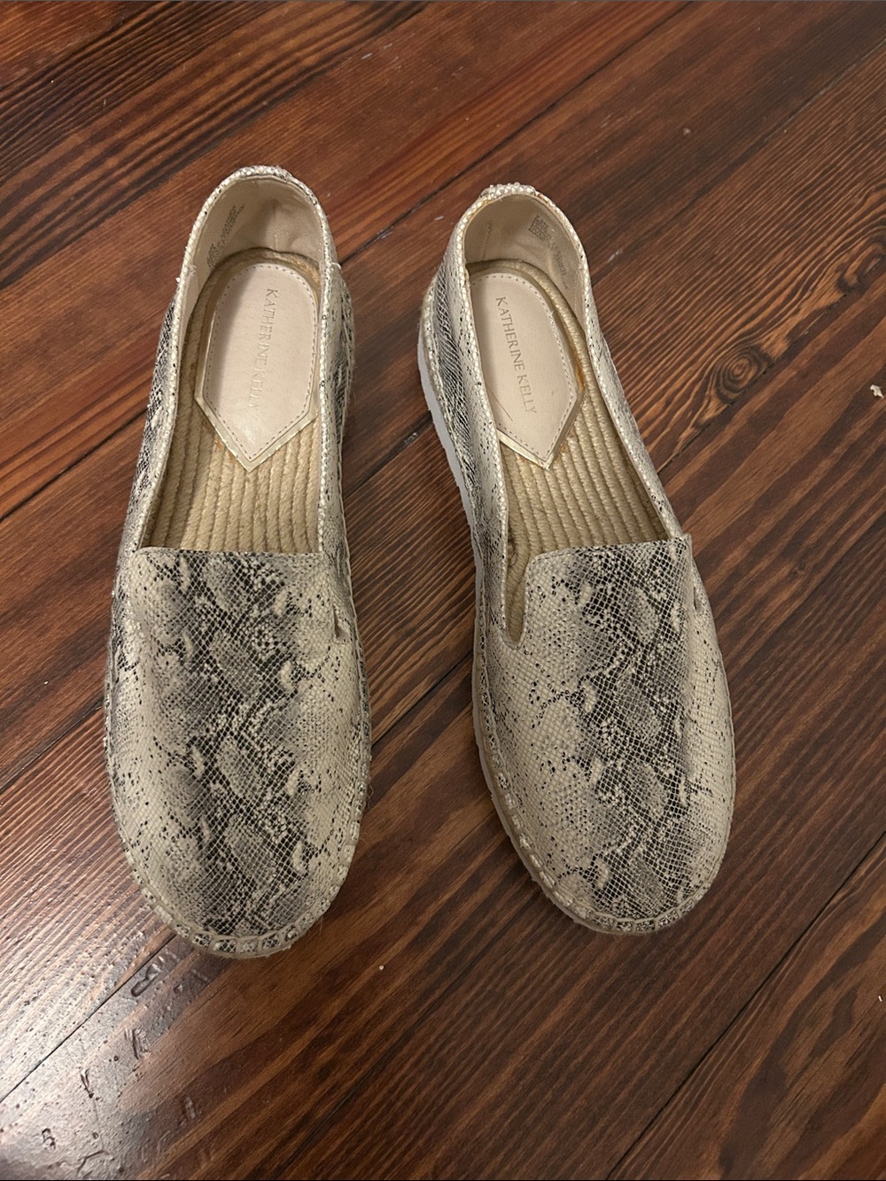 Katherine Kwei Beige Snake-Print Espadrille Loafers